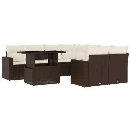 Salon de jardin avec coussins 9 pcs marron résine tressée 2