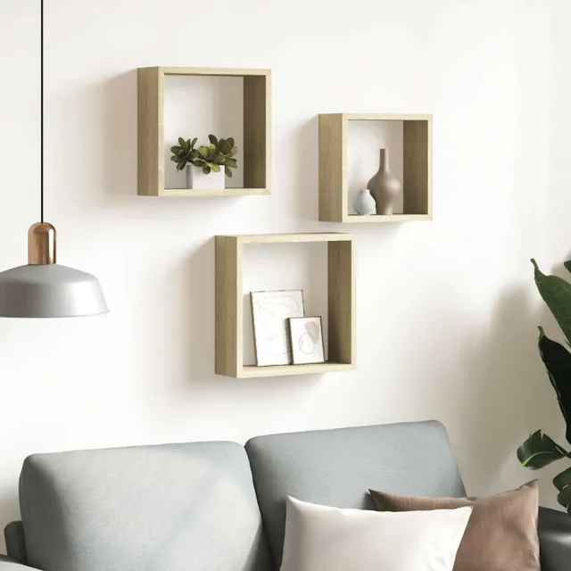 Étagères murales sous forme de cube 3 pcs Chêne sonoma