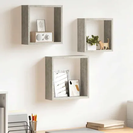 Étagères murales sous forme de cube 3 pcs Gris béton