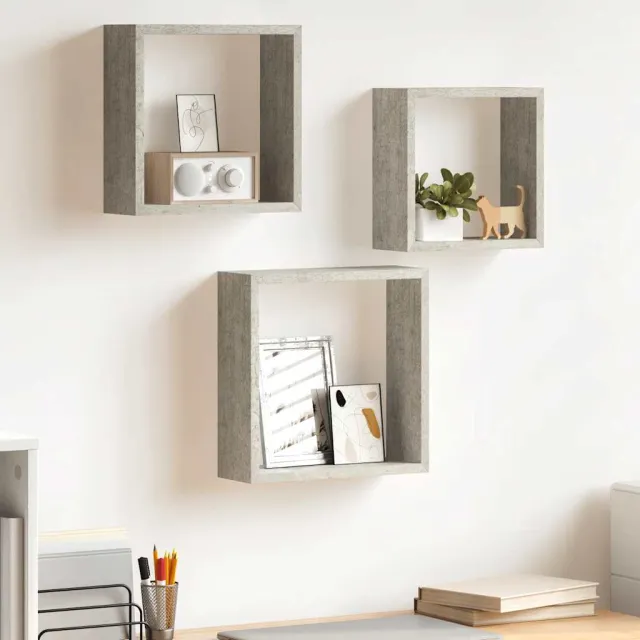 Étagères murales sous forme de cube 3 pcs Gris béton