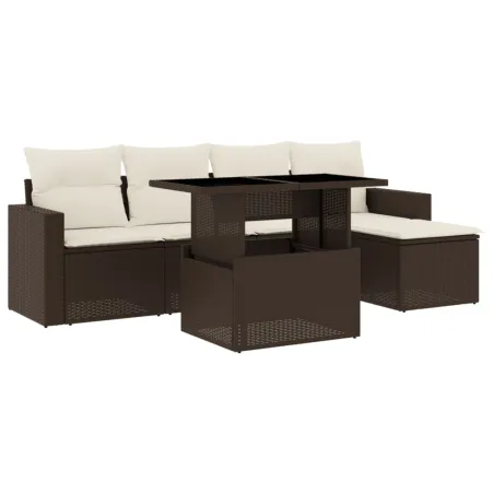 Salon de jardin avec coussins 6 pcs marron résine tressée