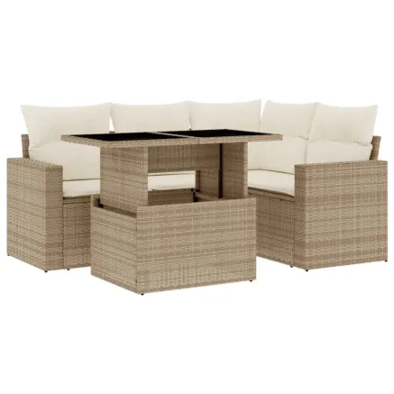 Salon de jardin avec coussins 5 pcs beige résine tressée 2