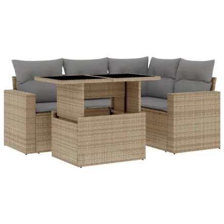 Salon de jardin avec coussins 5 pcs beige résine tressée 2