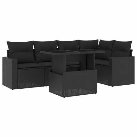 Salon de jardin 6 pcs avec coussins noir résine tressée 2