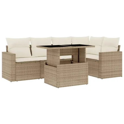 Salon de jardin avec coussins 6 pcs beige résine tressée 2