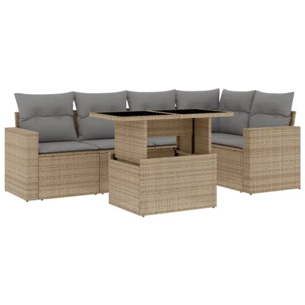 Salon de jardin avec coussins 6 pcs beige résine tressée 2