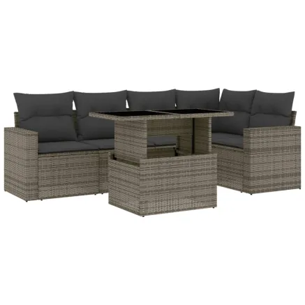 Salon de jardin 6 pcs avec coussins gris résine tressée 2