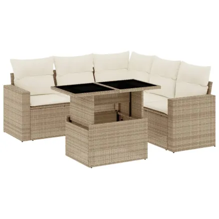 Salon de jardin avec coussins 6 pcs beige résine tressée 2