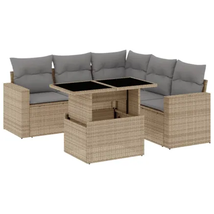 Salon de jardin avec coussins 6 pcs beige résine tressée 2