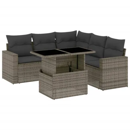 Salon de jardin 6 pcs avec coussins gris résine tressée 2