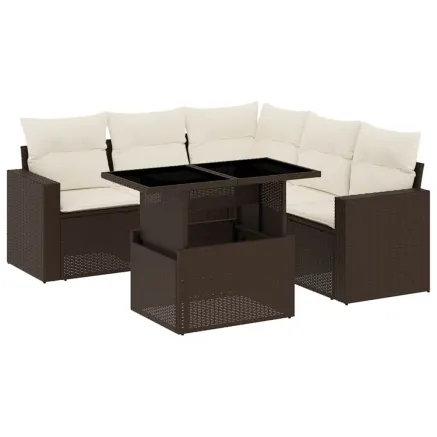 Salon de jardin avec coussins 6 pcs marron résine tressée 2