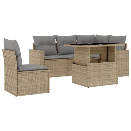 Salon de jardin avec coussins 6 pcs beige résine tressée 2