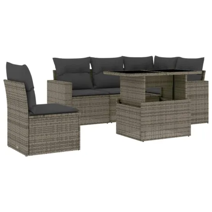 Salon de jardin 6 pcs avec coussins gris résine tressée 2