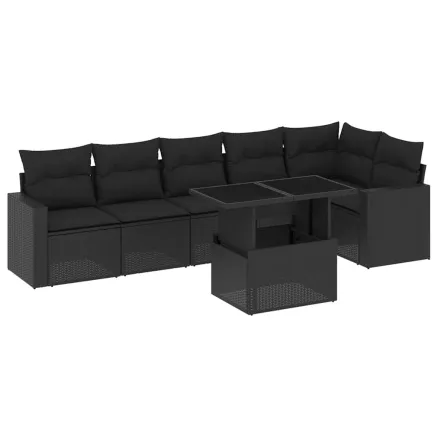 Salon de jardin 7 pcs avec coussins noir résine tressée 2