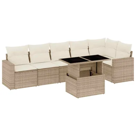 Salon de jardin avec coussins 7 pcs beige résine tressée 2