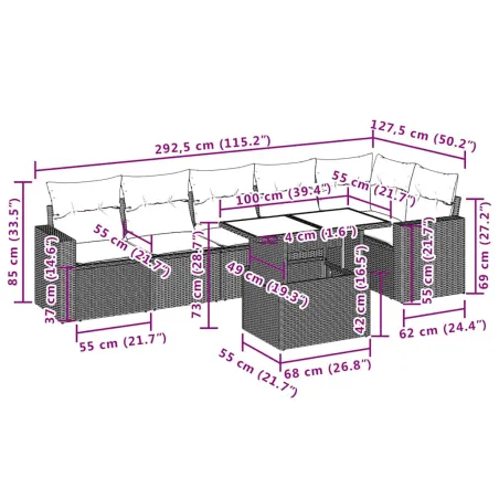 Salon de jardin avec coussins 7 pcs beige résine tressée