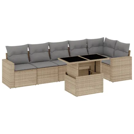 Salon de jardin avec coussins 7 pcs beige résine tressée 2