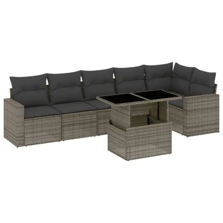 Salon de jardin avec coussins 7 pcs gris résine tressée 2