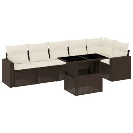 Salon de jardin avec coussins 7 pcs marron résine tressée 2