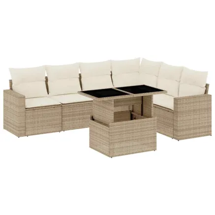 Salon de jardin avec coussins 7 pcs beige résine tressée 2