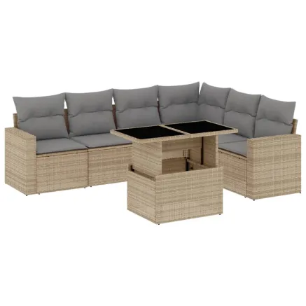 Salon de jardin avec coussins 7 pcs beige résine tressée 2