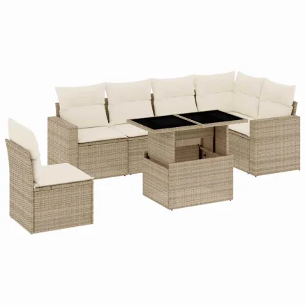 Salon de jardin avec coussins 7 pcs beige résine tressée 2