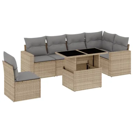 Salon de jardin avec coussins 7 pcs beige résine tressée 2