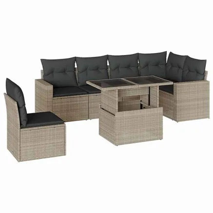 Salon de jardin avec coussins 7 pcs gris clair résine tressée 2