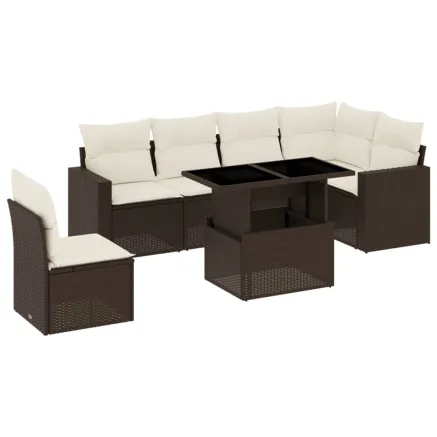 Salon de jardin avec coussins 7 pcs marron résine tressée 2