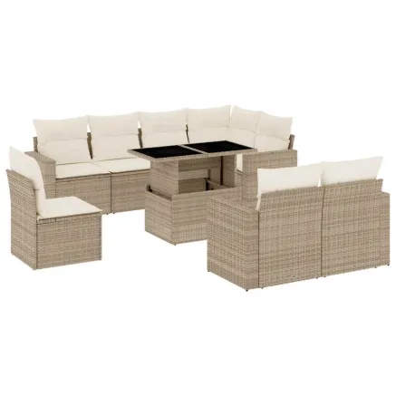 Salon de jardin avec coussins 9 pcs beige résine tressée 2