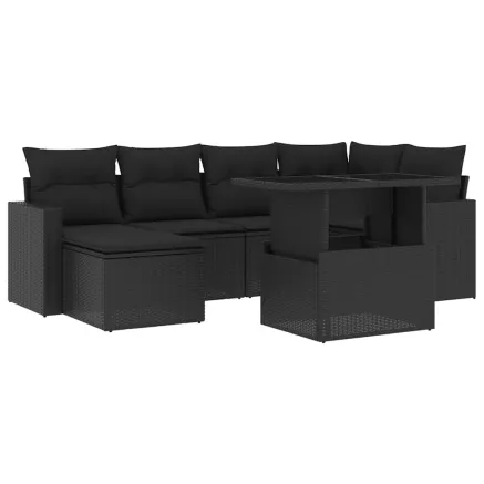 Salon de jardin 7 pcs avec coussins noir résine tressée 2