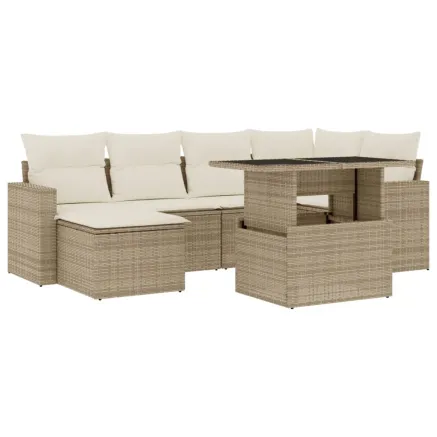 Salon de jardin avec coussins 7 pcs beige résine tressée 2