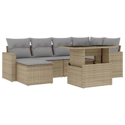 Salon de jardin avec coussins 7 pcs beige résine tressée 2