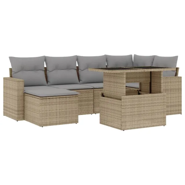 Salon de jardin avec coussins 7 pcs beige résine tressée