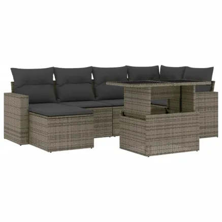 Salon de jardin avec coussins 7 pcs gris résine tressée 2