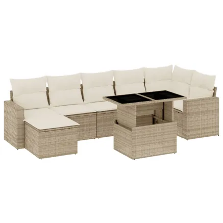 Salon de jardin avec coussins 8 pcs beige résine tressée 2