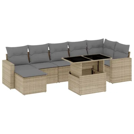 Salon de jardin avec coussins 8 pcs beige résine tressée 2