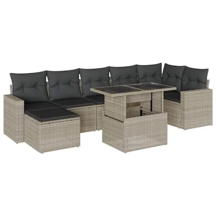 Salon de jardin 8 pcs avec coussins gris clair résine tressée 2