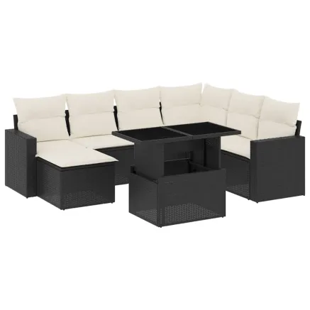 Salon de jardin 8 pcs avec coussins noir résine tressée 2