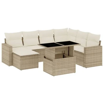 Salon de jardin avec coussins 8 pcs beige résine tressée 2