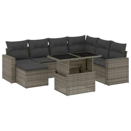 Salon de jardin 8 pcs avec coussins gris résine tressée 2