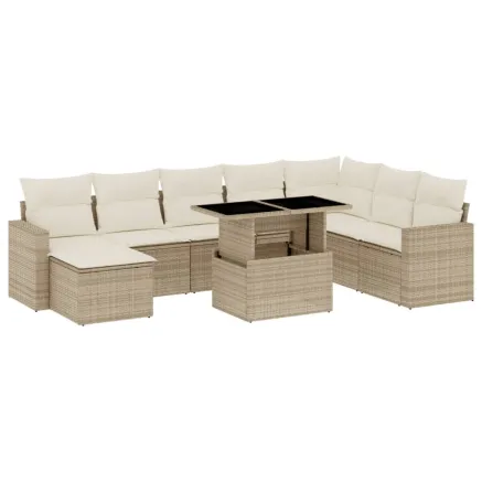 Salon de jardin avec coussins 9 pcs beige résine tressée 2