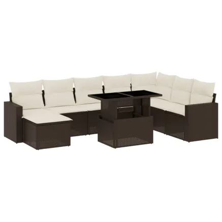 Salon de jardin avec coussins 9 pcs marron résine tressée 2