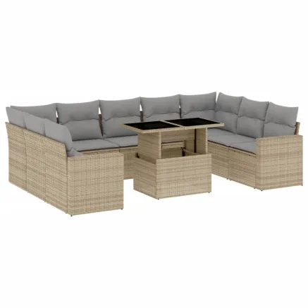 Salon de jardin avec coussins 10 pcs beige résine tressée 2