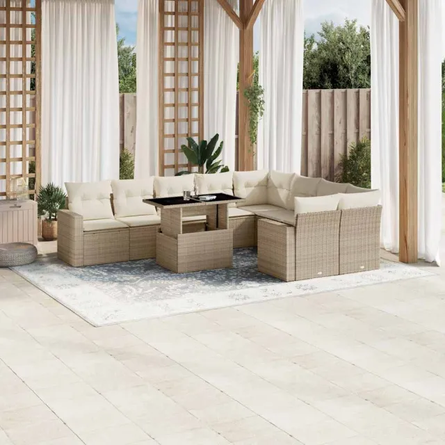 Salon de jardin avec coussins 10 pcs beige résine tressée