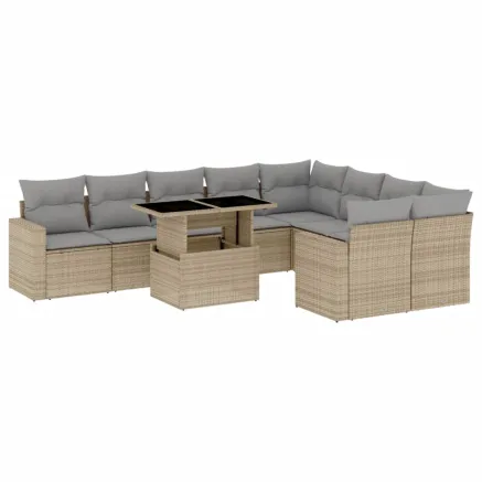 Salon de jardin avec coussins 10 pcs beige résine tressée 2