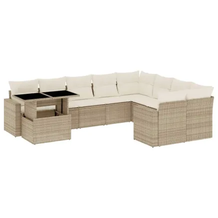 Salon de jardin avec coussins 10 pcs beige résine tressée 2