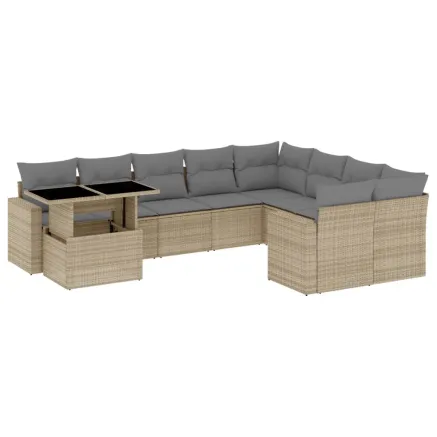 Salon de jardin avec coussins 10 pcs beige résine tressée 2