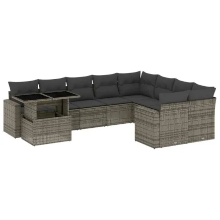 Salon de jardin avec coussins 10 pcs gris résine tressée 2