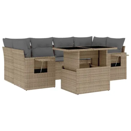 Salon de jardin avec coussins 7 pcs beige résine tressée 2